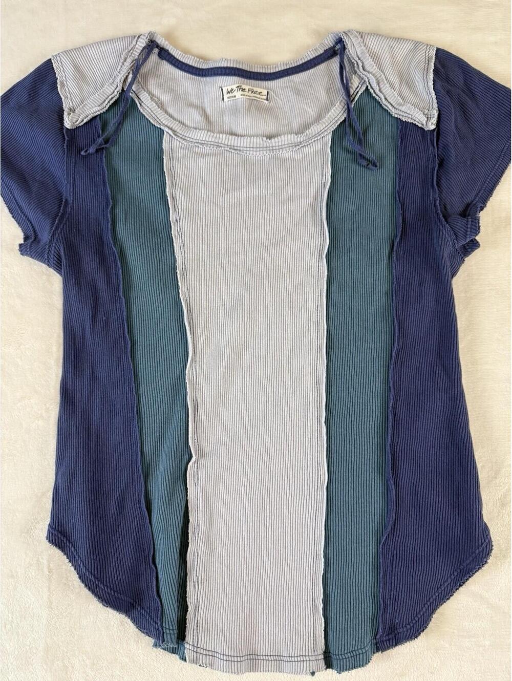 We The Free Ribbed Patchwork Tee Medium Multicolor Short‎ Sleeve